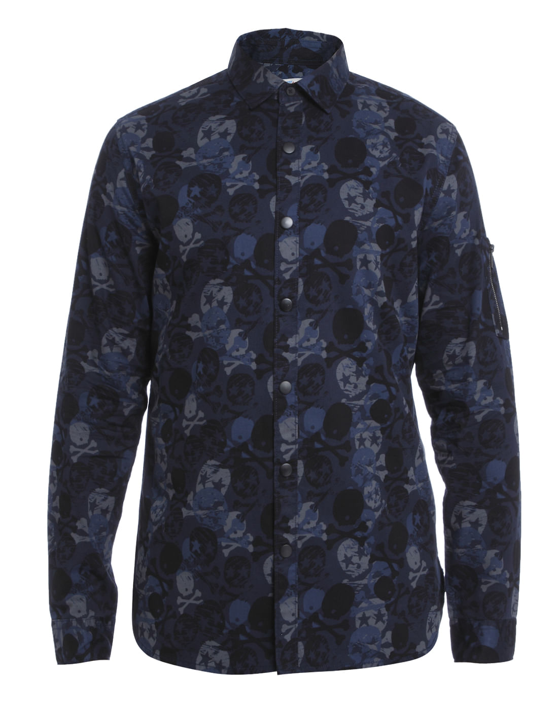 Dark Blue Skull Print Slim Fit Shirt