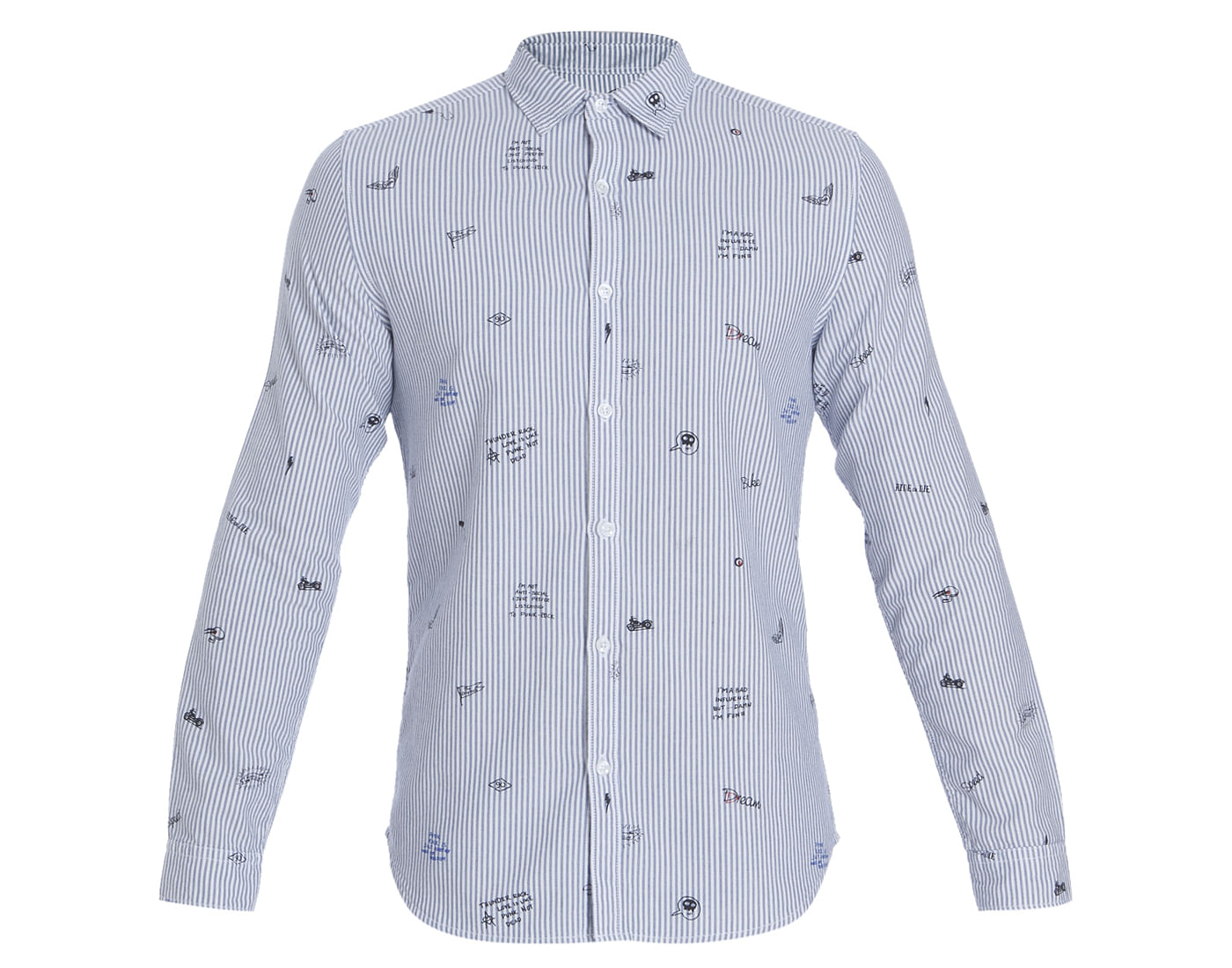 Blue Striped Quirky Print Slim Fit Shirt