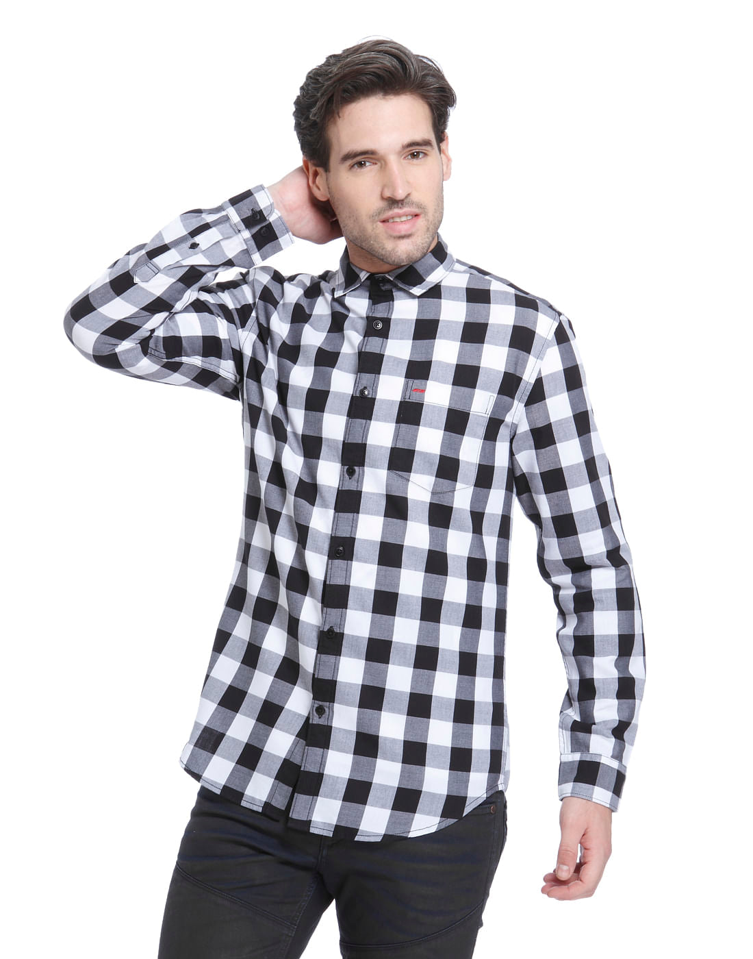 Black & White Slim Fit Check Shirt - S