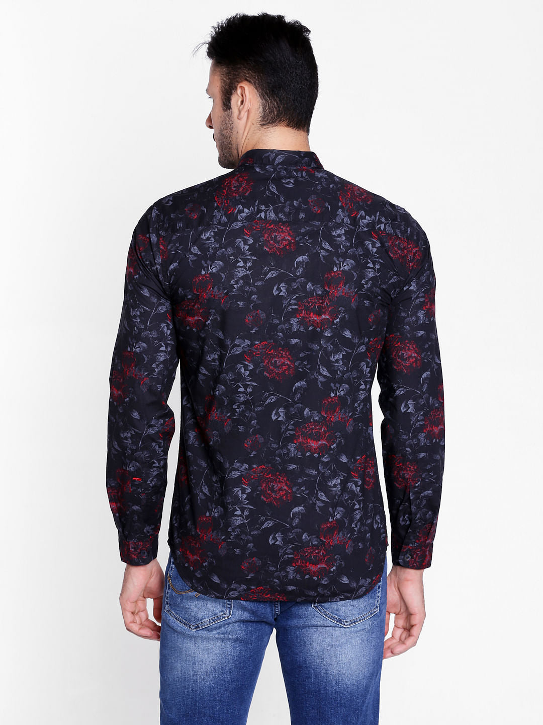 Black Tropical Print Slim Fit Shirt