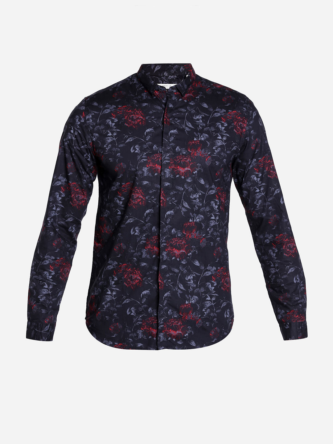 Black Tropical Print Slim Fit Shirt