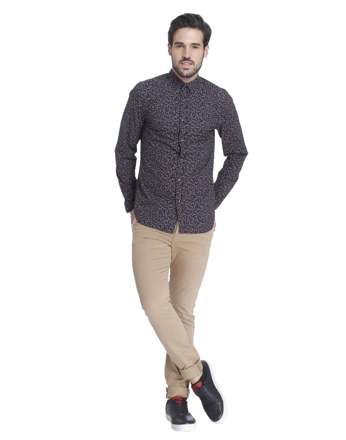Dark Blue Floral Print Slim Fit Shirt