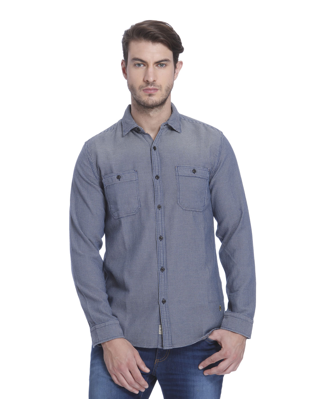 Blue Structured Slim Shirt - S