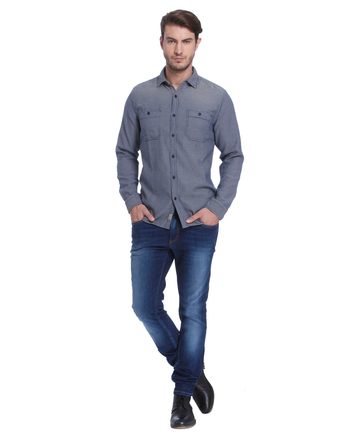 Blue Structured Slim Shirt