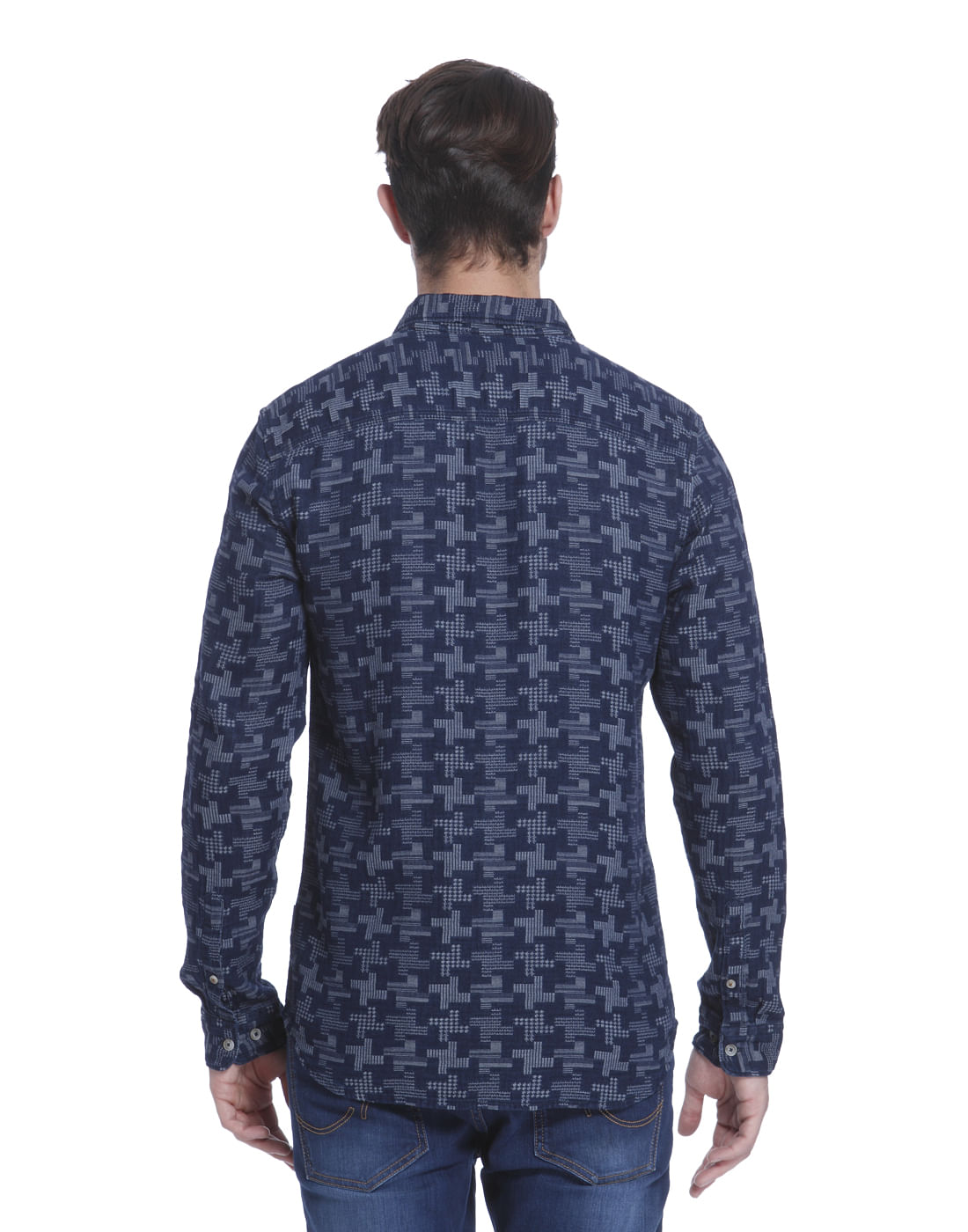 Blue Printed Slim Fit Shirt