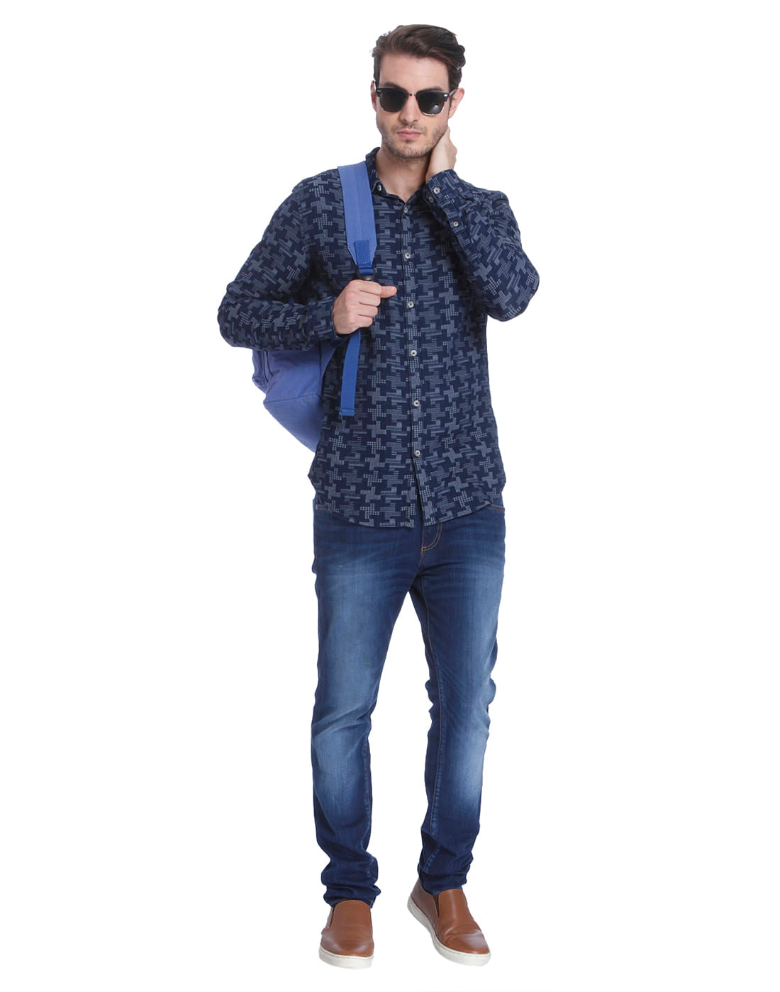 Blue Printed Slim Fit Shirt