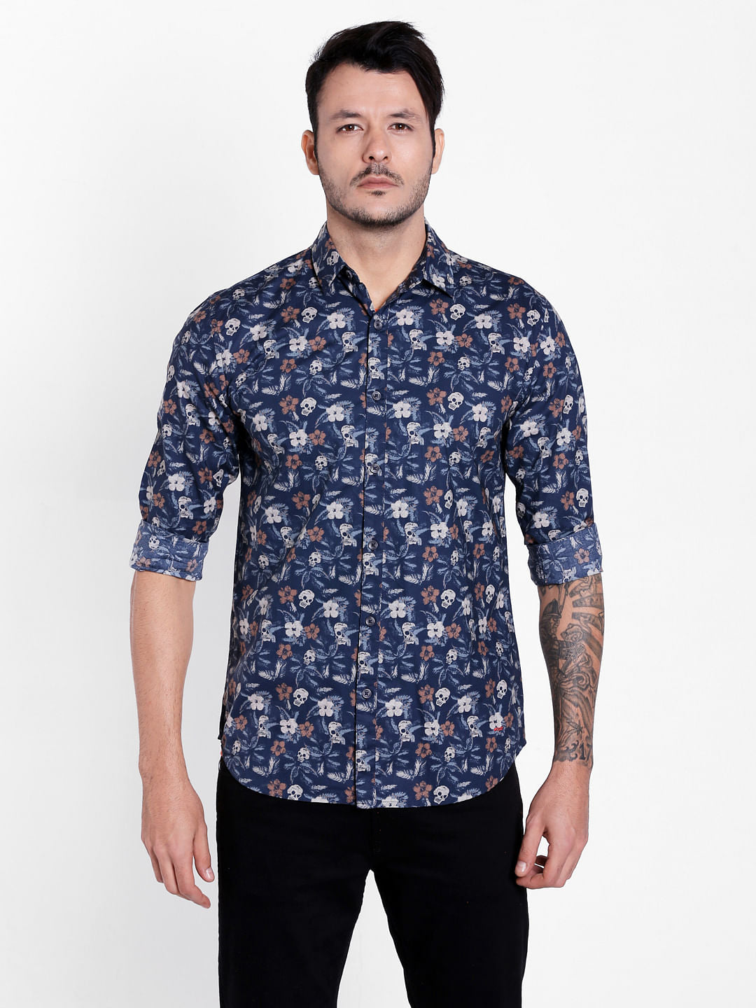 Blue Goth Graphic Print Slim Shirt - S