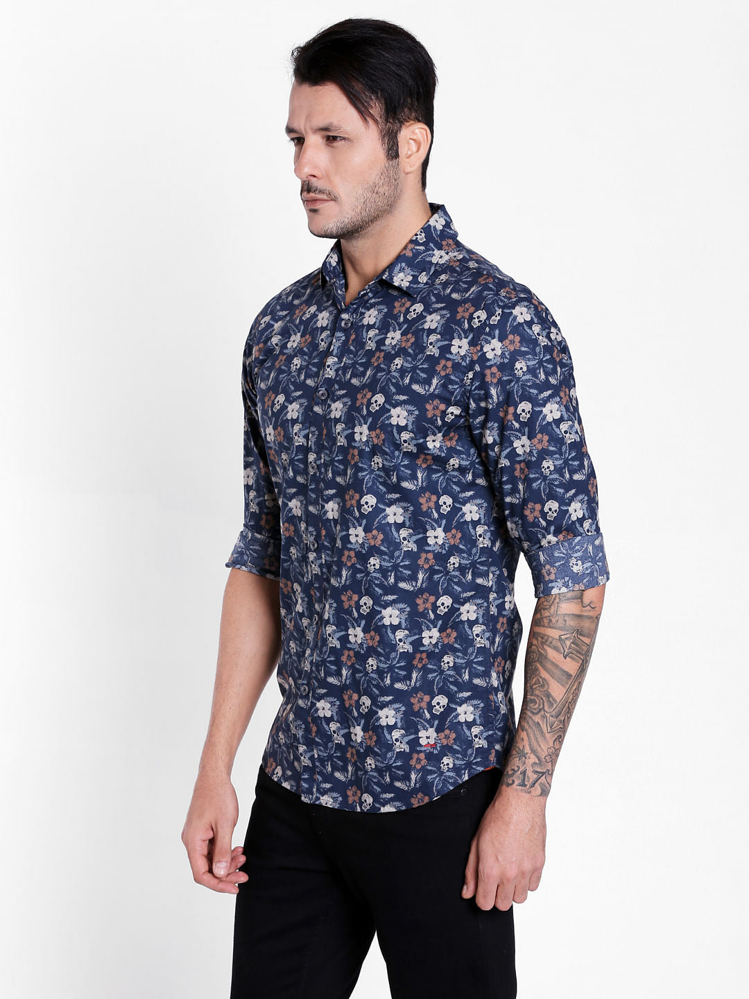 Blue Goth Graphic Print Slim Shirt