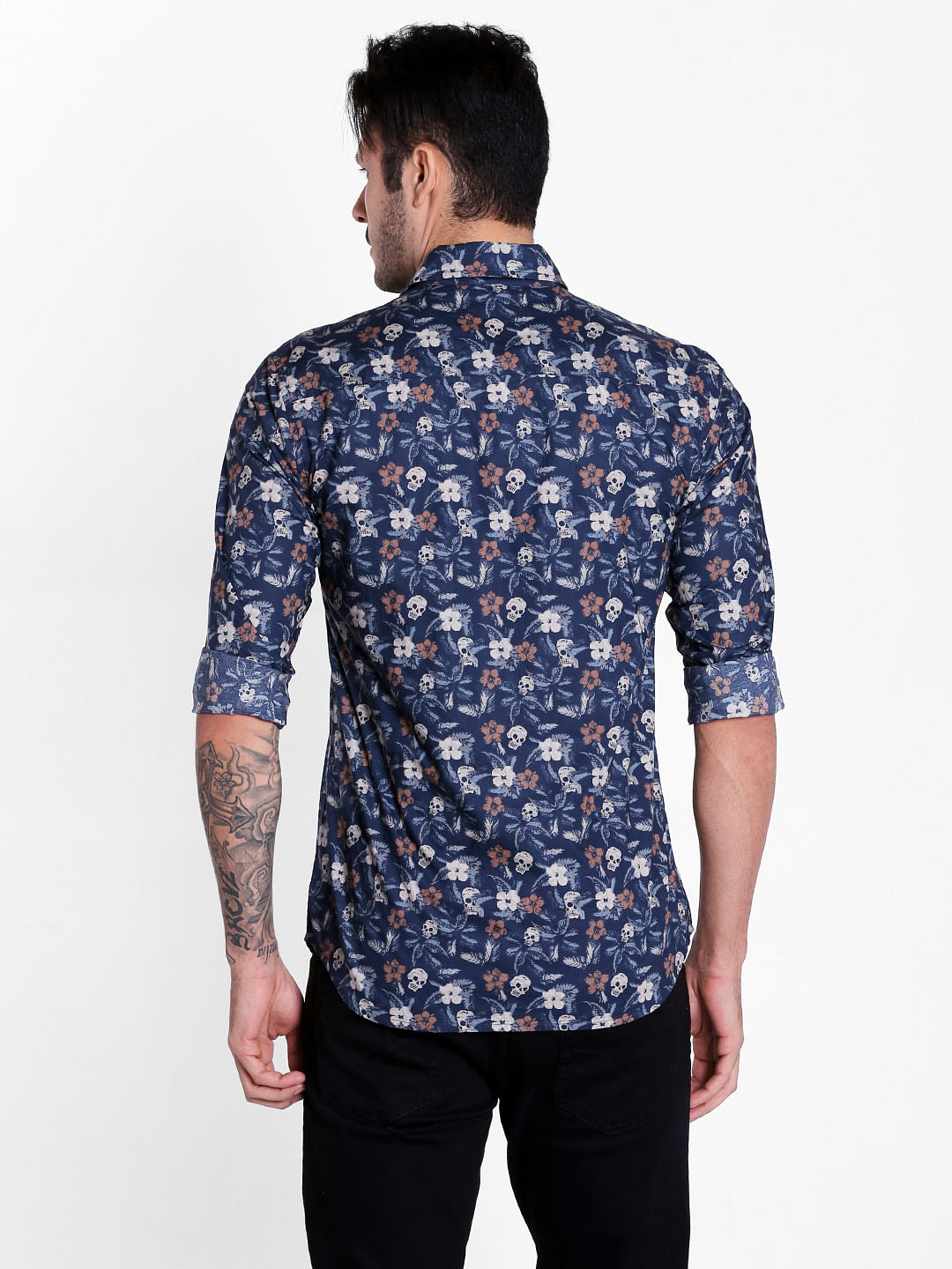 Blue Goth Graphic Print Slim Shirt
