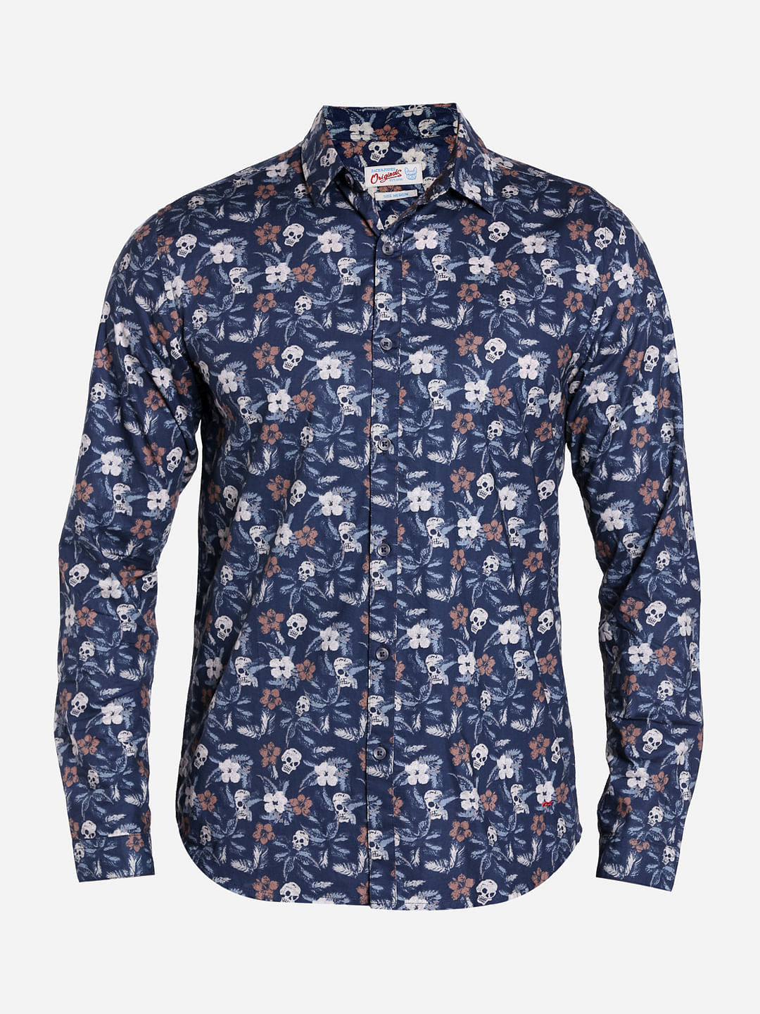 Blue Goth Graphic Print Slim Shirt