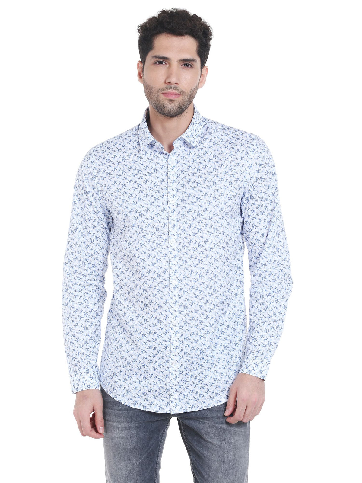 Blue Leaf Print Shirt - S