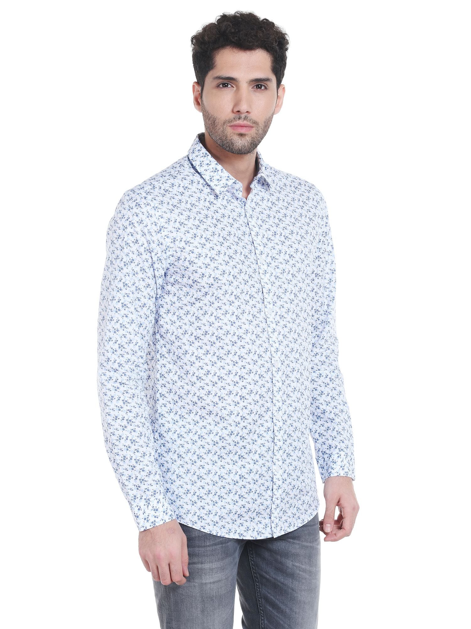 Blue Leaf Print Shirt
