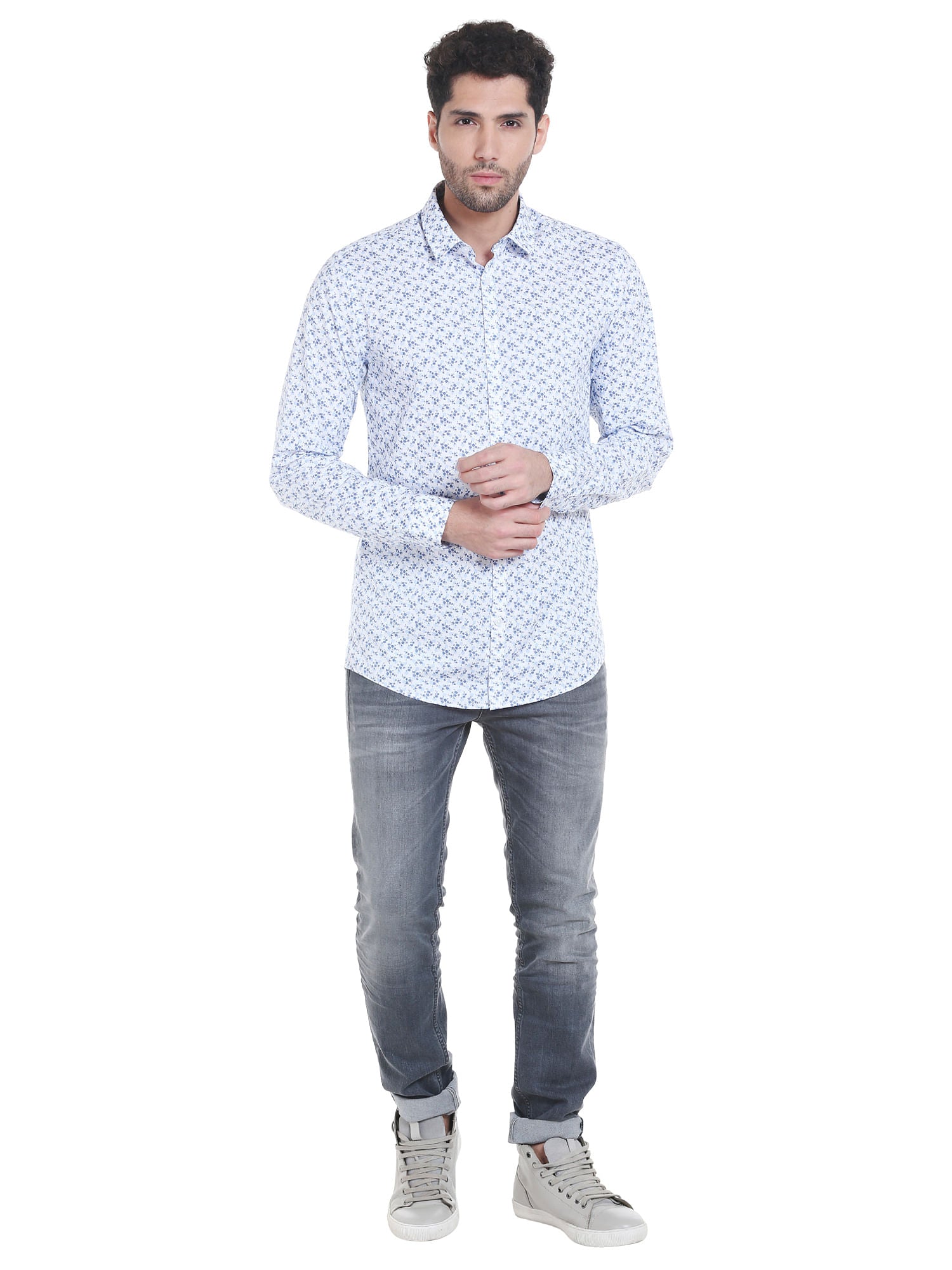Blue Leaf Print Shirt