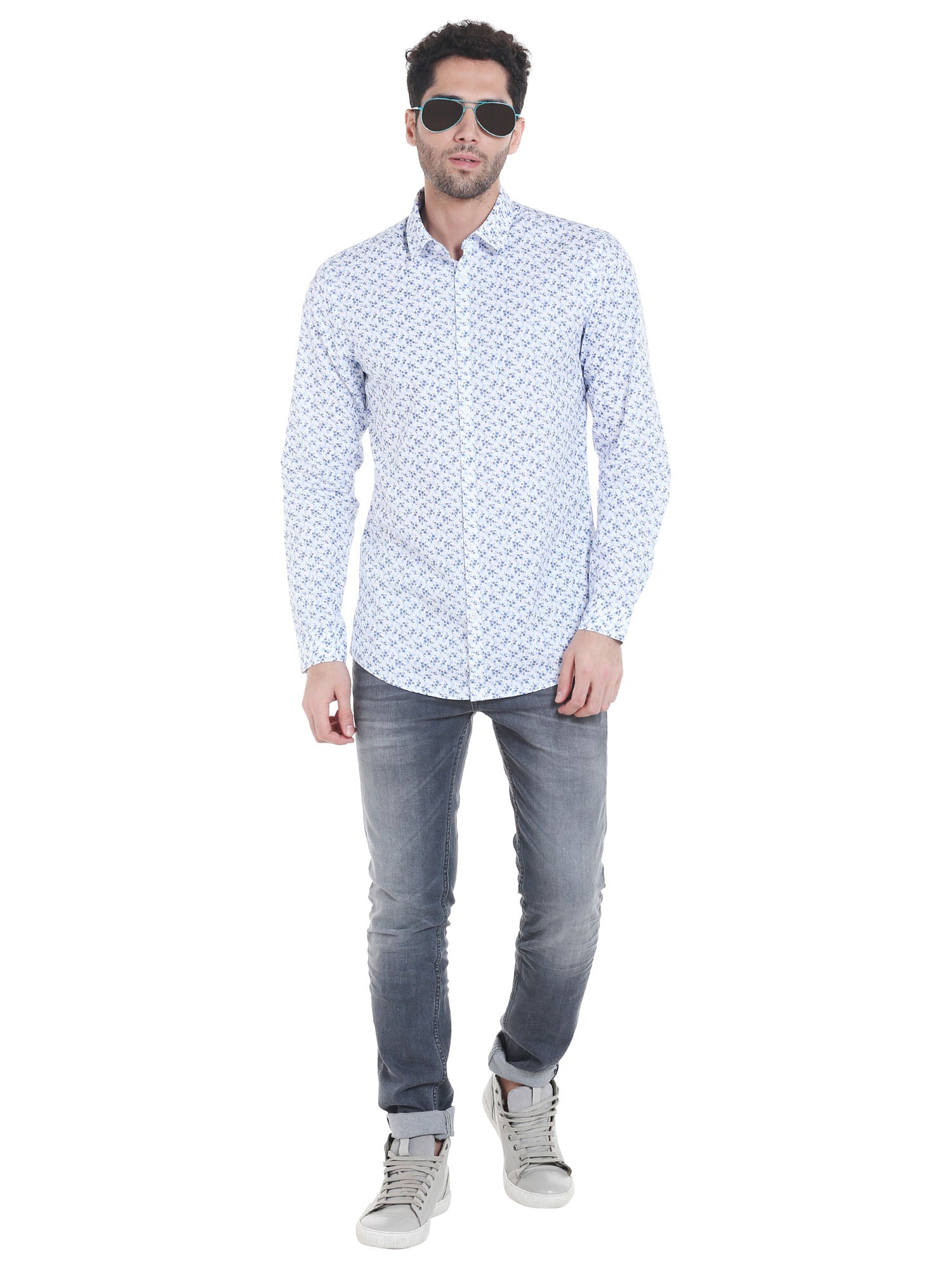 Blue Leaf Print Shirt