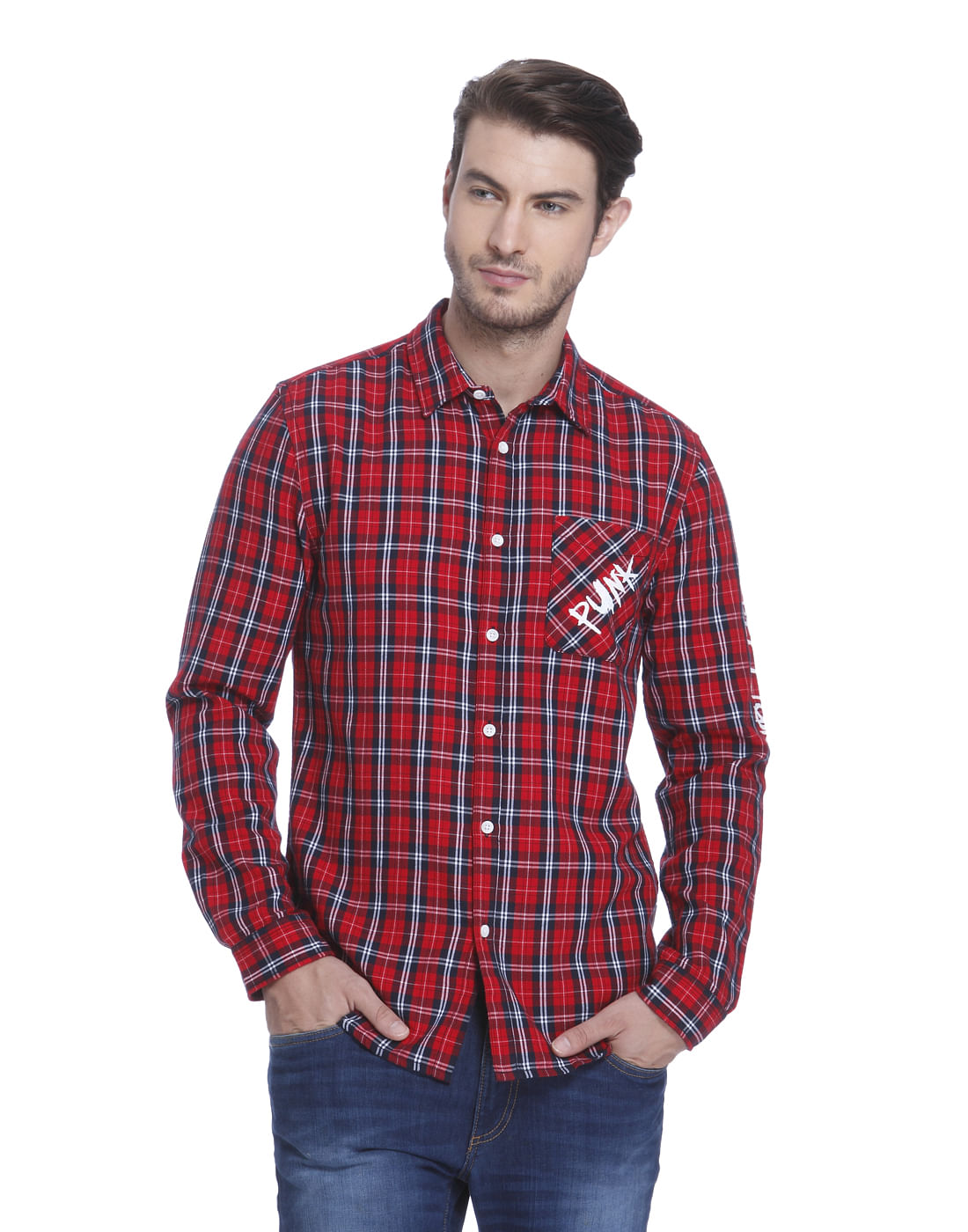 Red Check Slim Fit Shirt - S