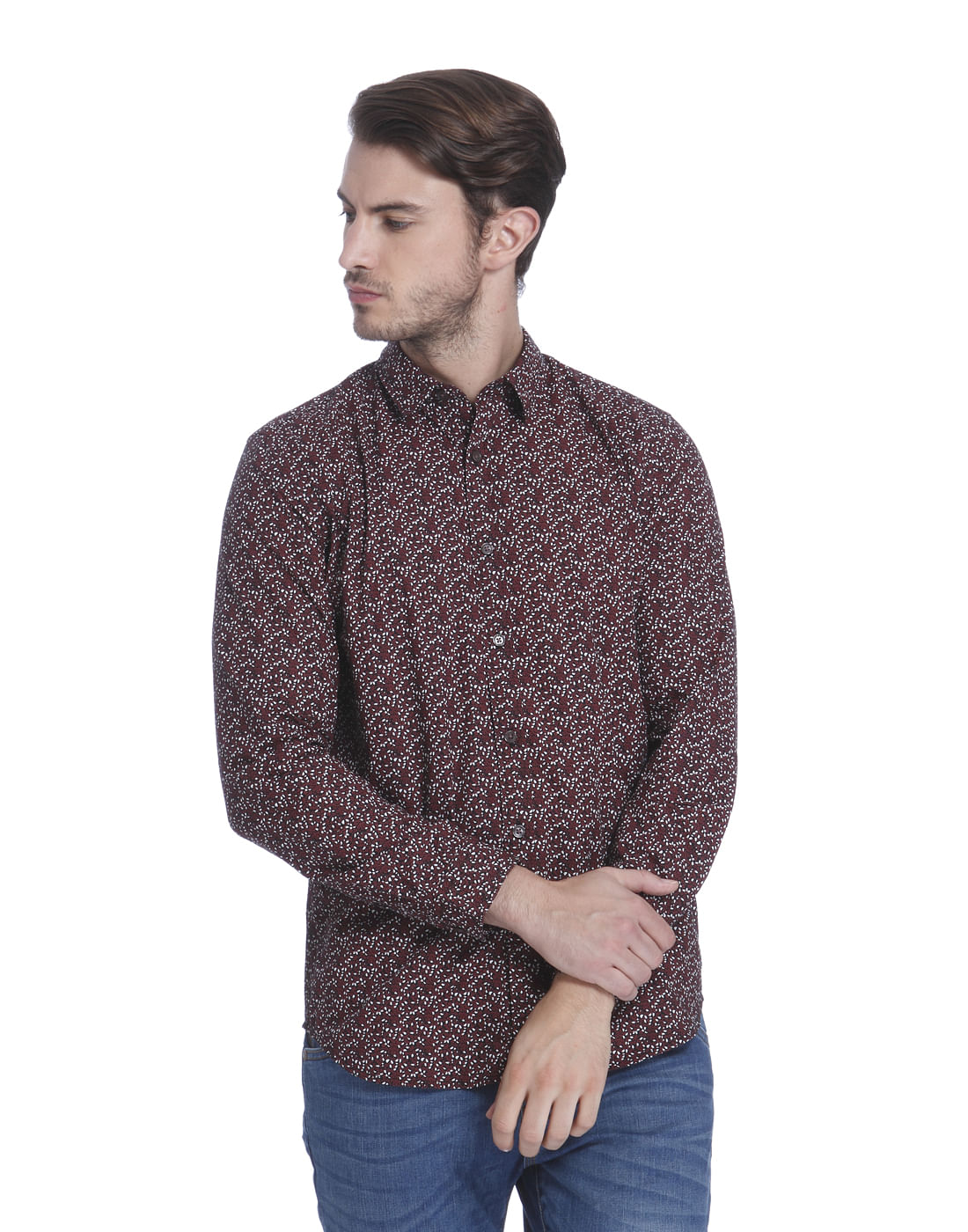 Brown Printed Slim Fit Check Shirt