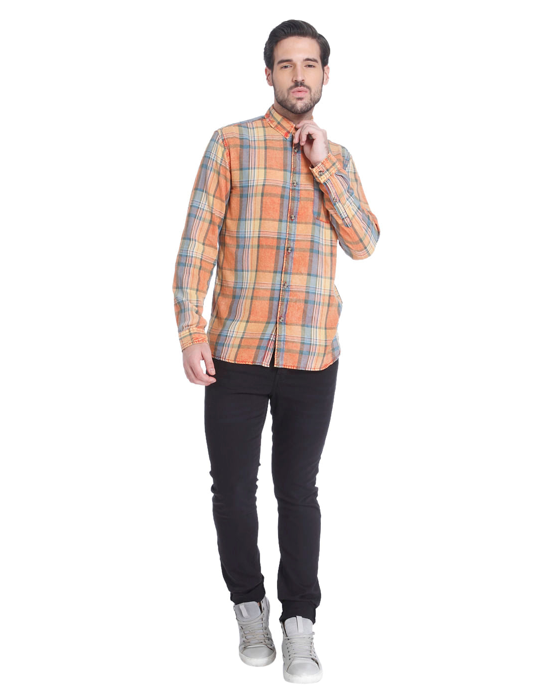 Orange Check Slim Fit Shirt