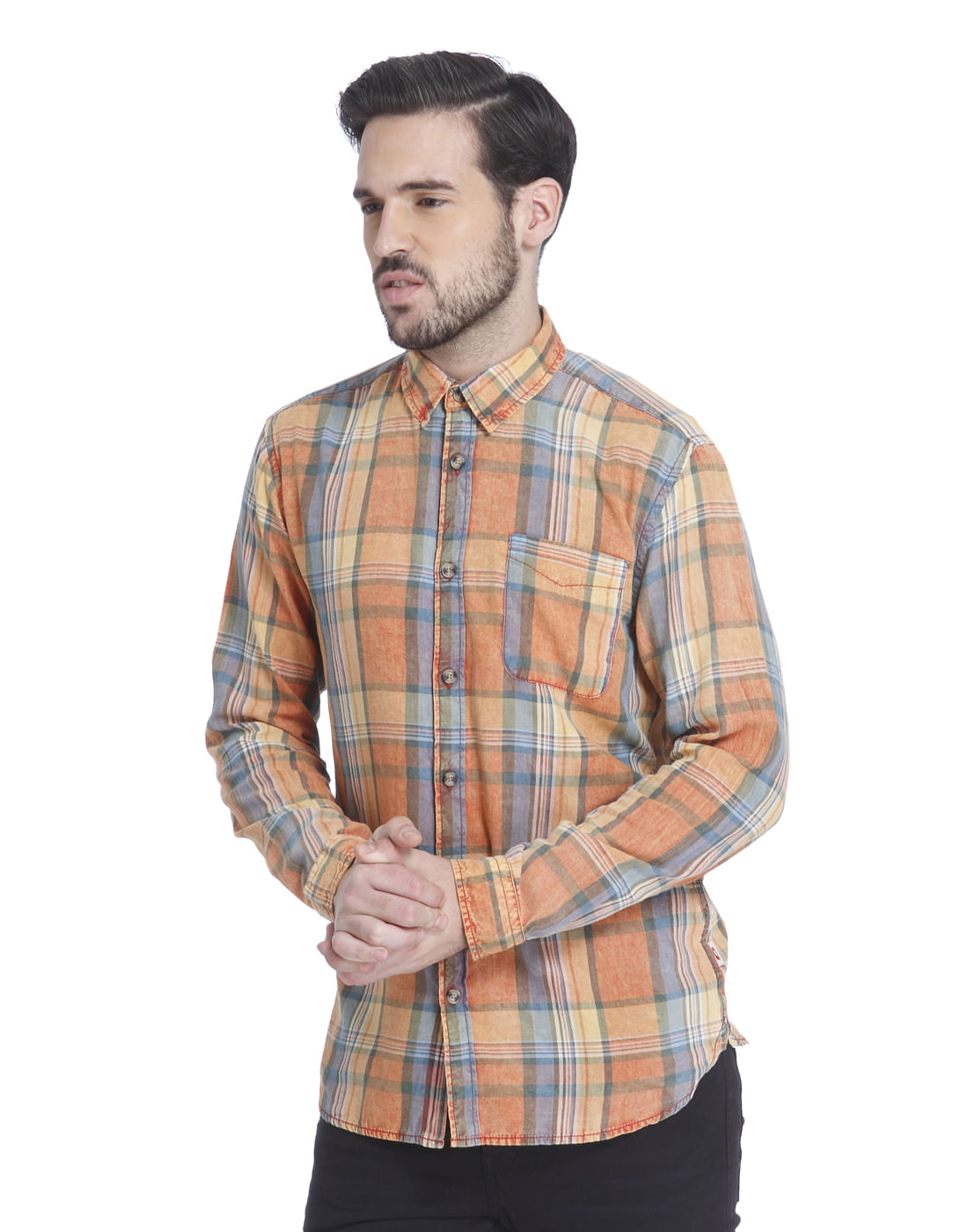 Orange Check Slim Fit Shirt
