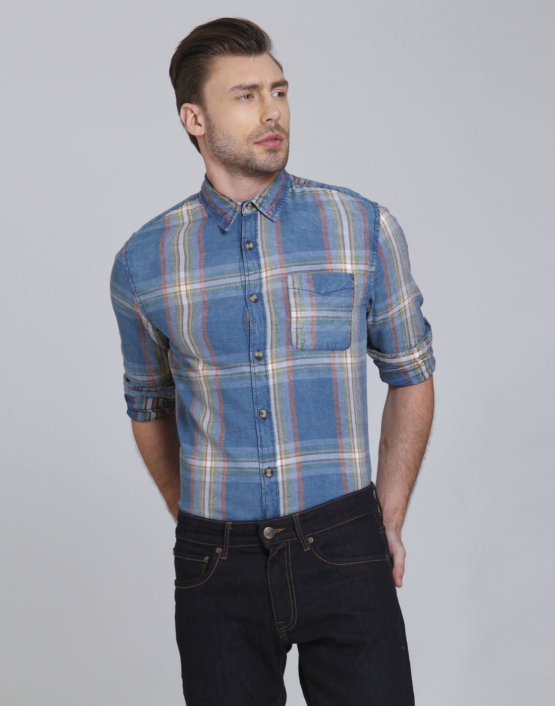 Blue Check Slim Fit Shirt - S