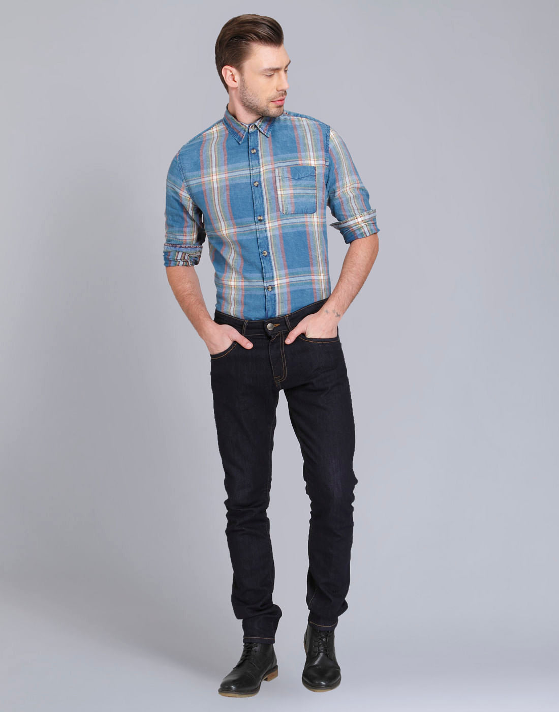 Blue Check Slim Fit Shirt