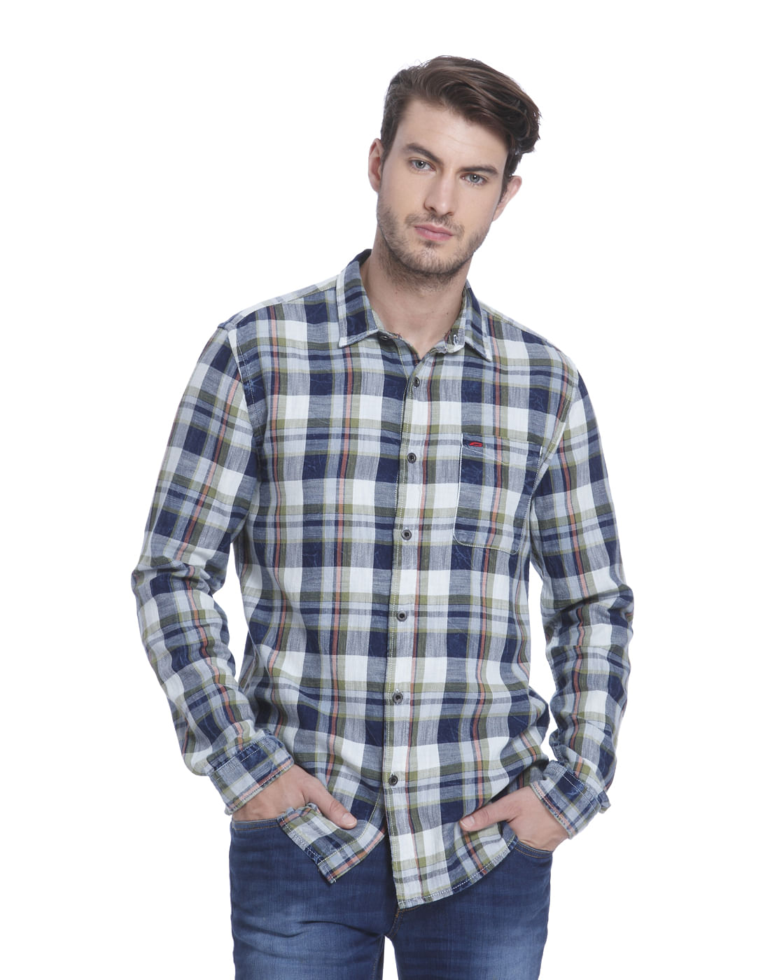 Green Check Slim Fit Shirt - S