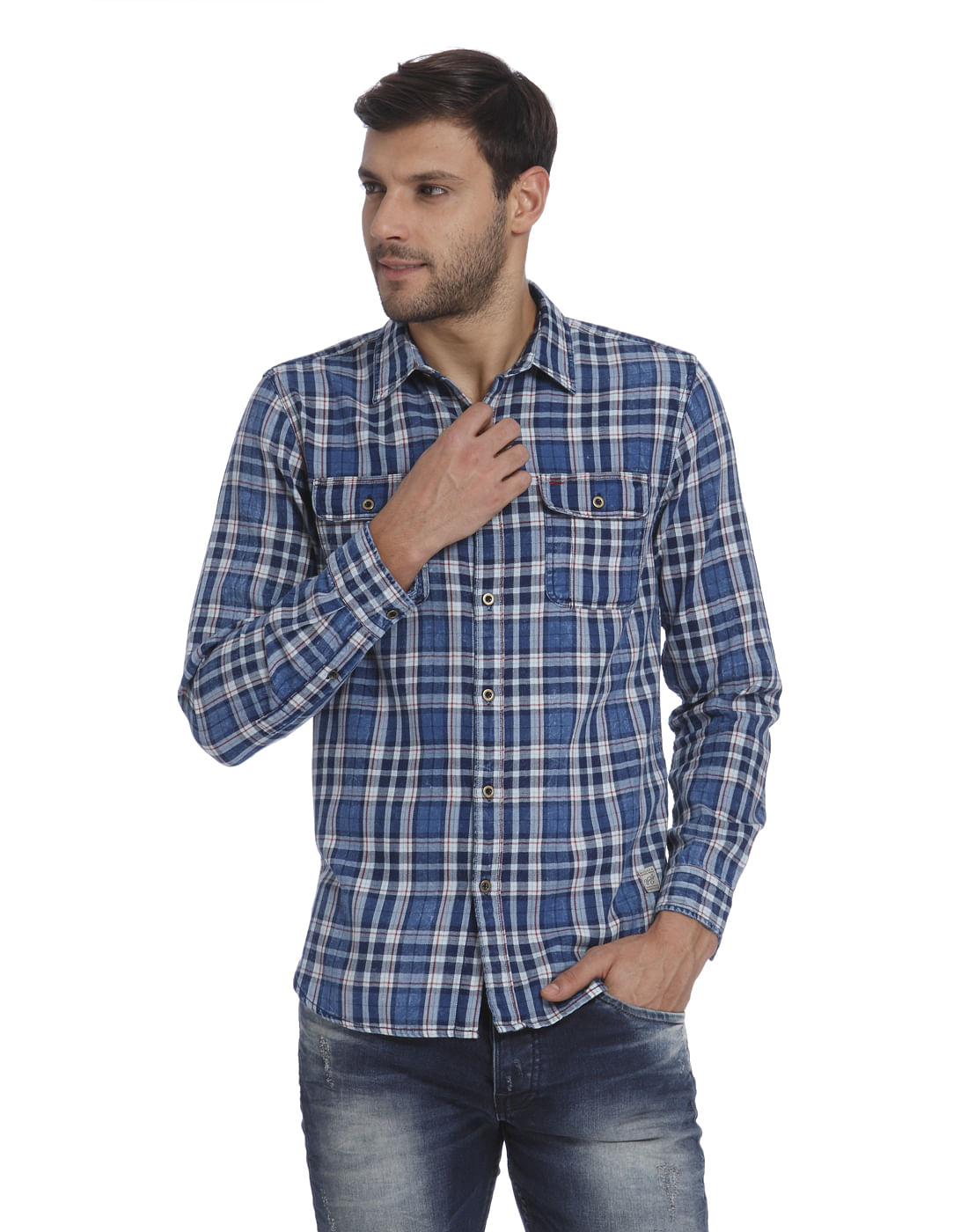 Blue Check Slim Fit Shirt - S