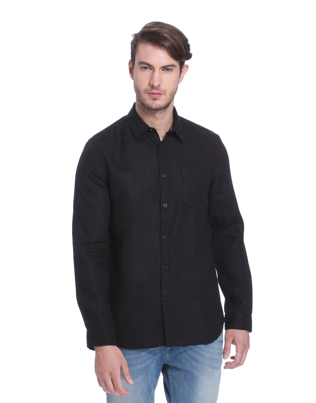 Black Linen Slim Fit Shirt - S