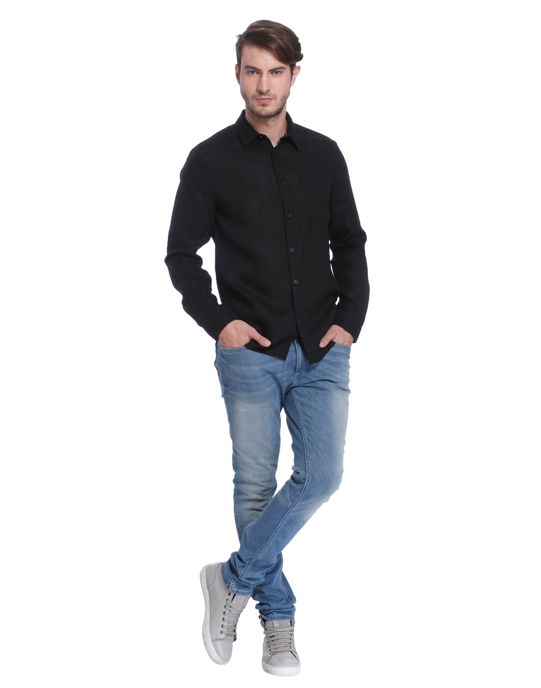 Black Linen Slim Fit Shirt