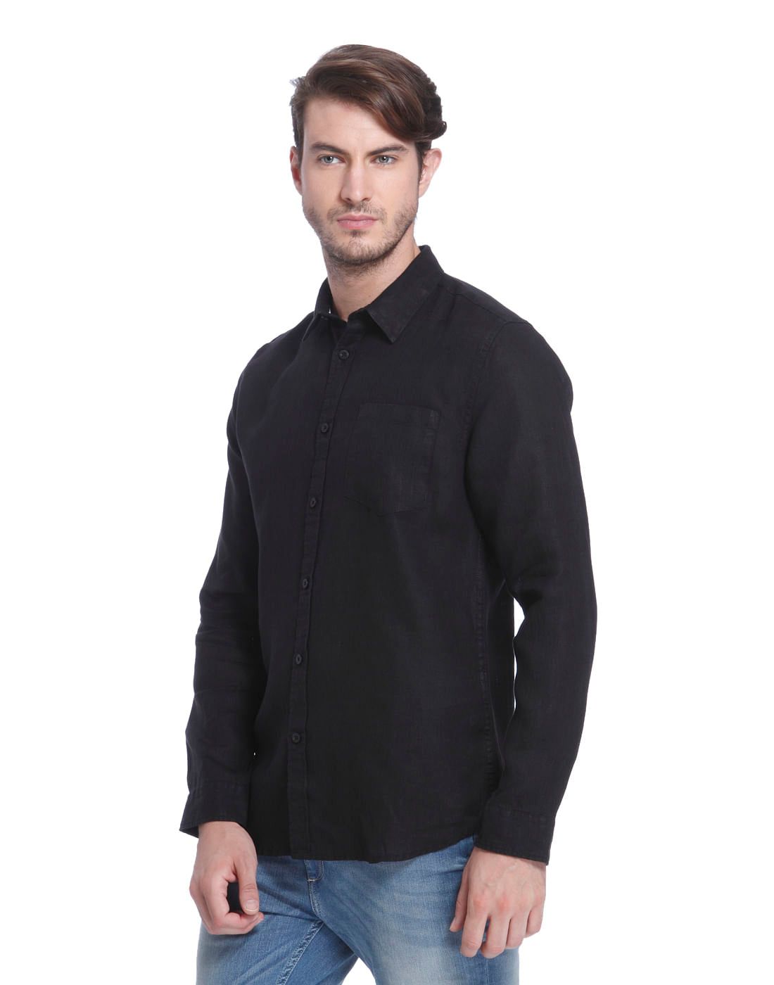 Black Linen Slim Fit Shirt