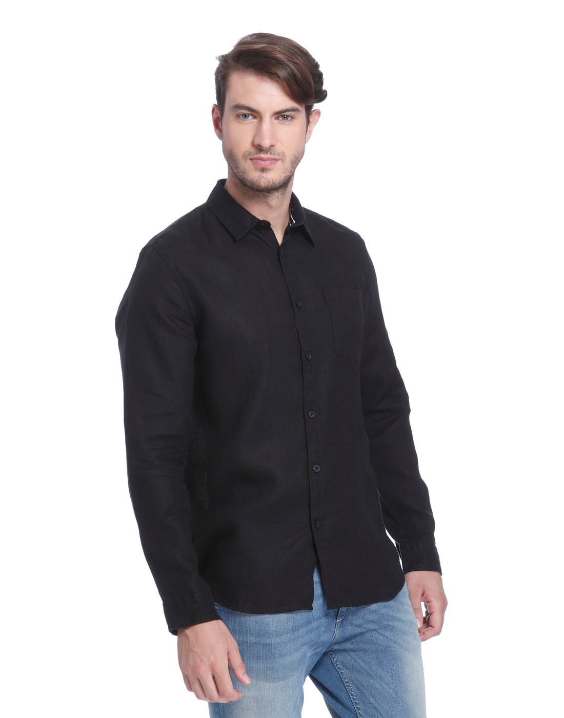 Black Linen Slim Fit Shirt