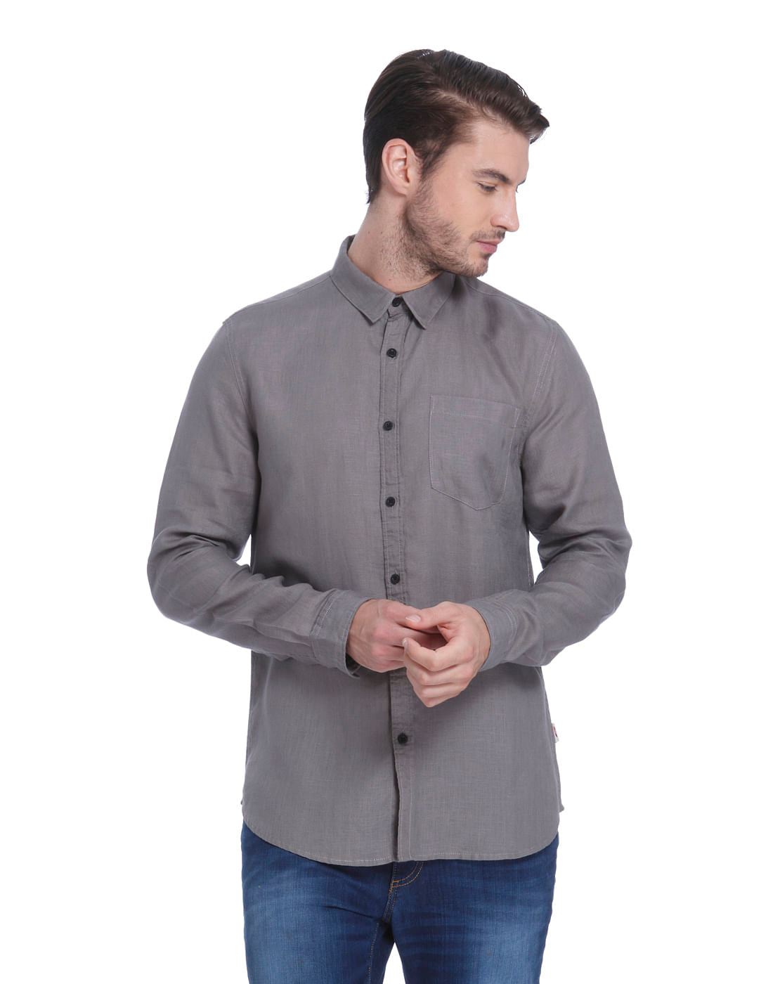 Grey Linen Slim Fit Shirt