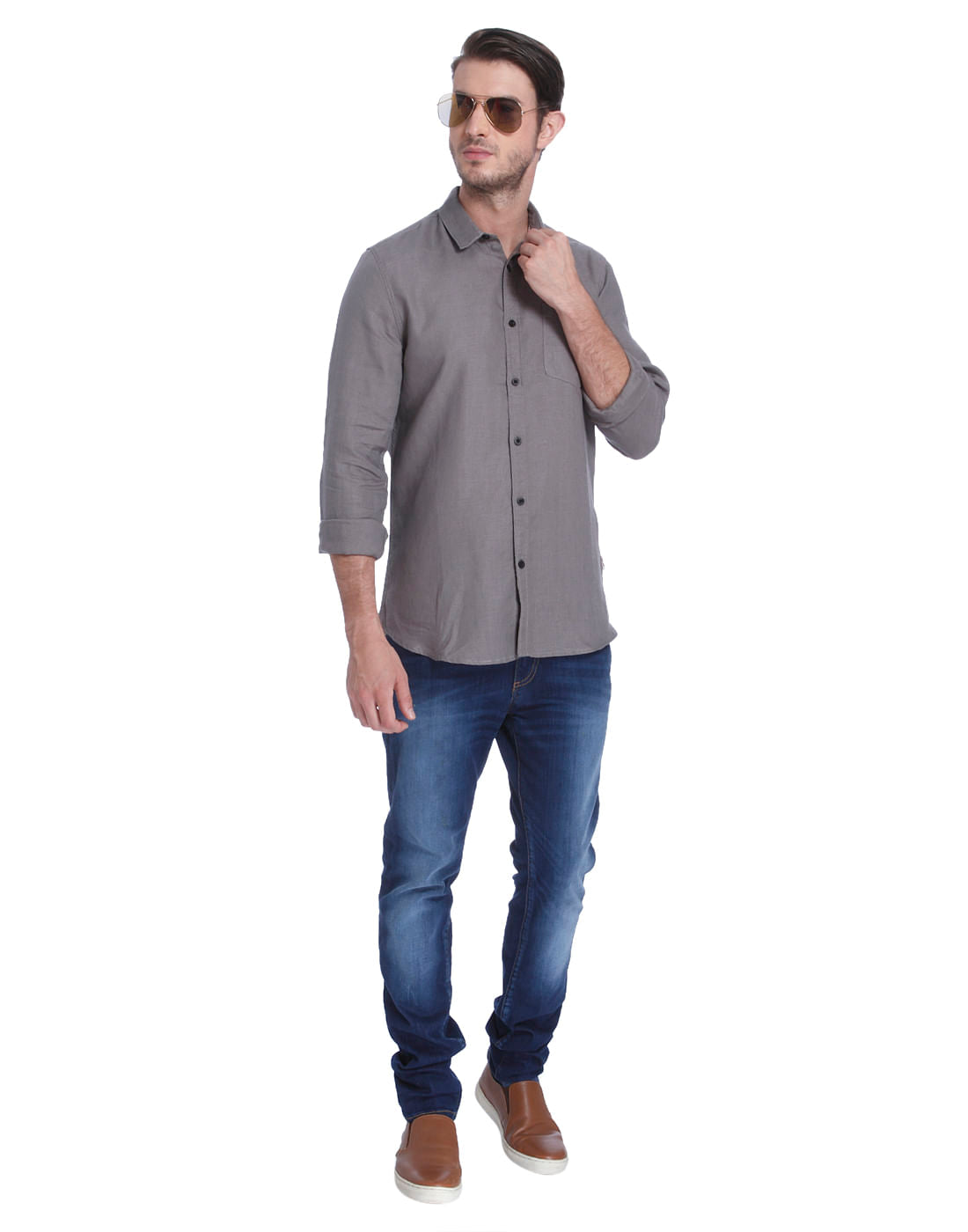 Grey Linen Slim Fit Shirt