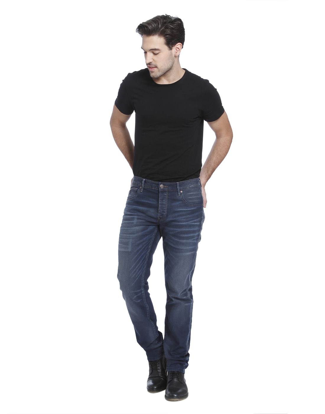 Dark Blue Mid Rise Relaxed Fit Jeans