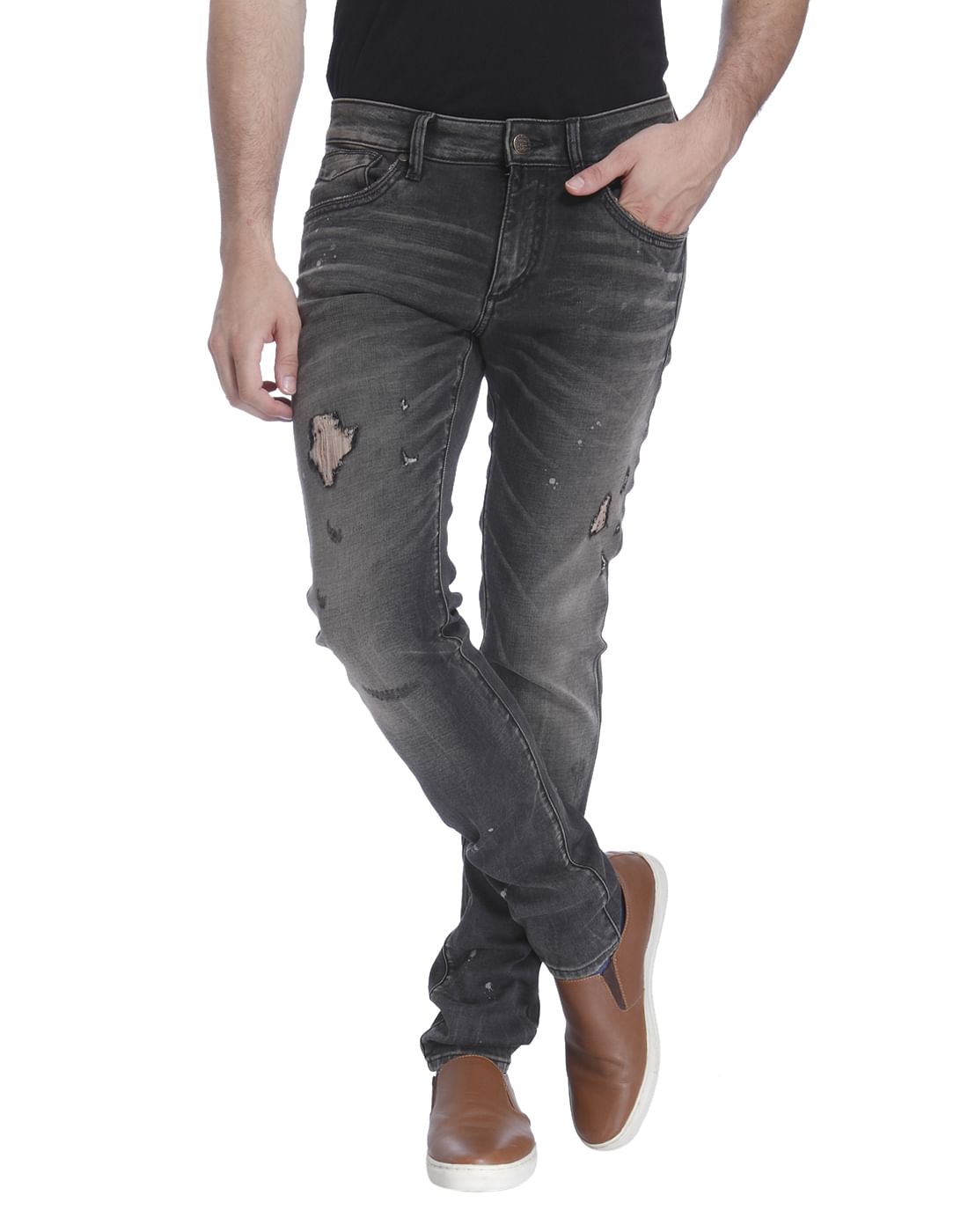 Grey Distressed Skinny Fit Jeans - 28/32
