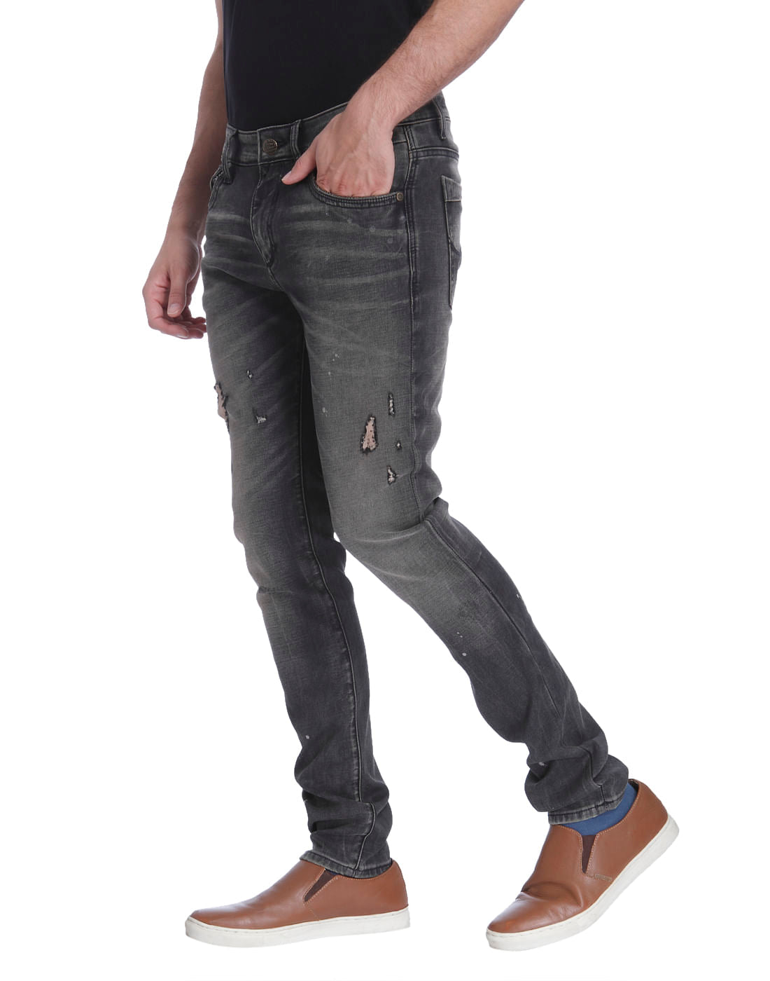 Grey Distressed Skinny Fit Jeans
