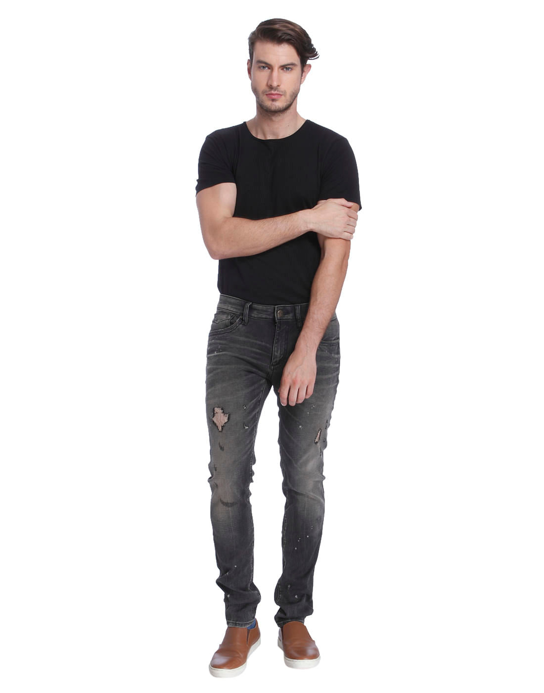 Grey Distressed Skinny Fit Jeans