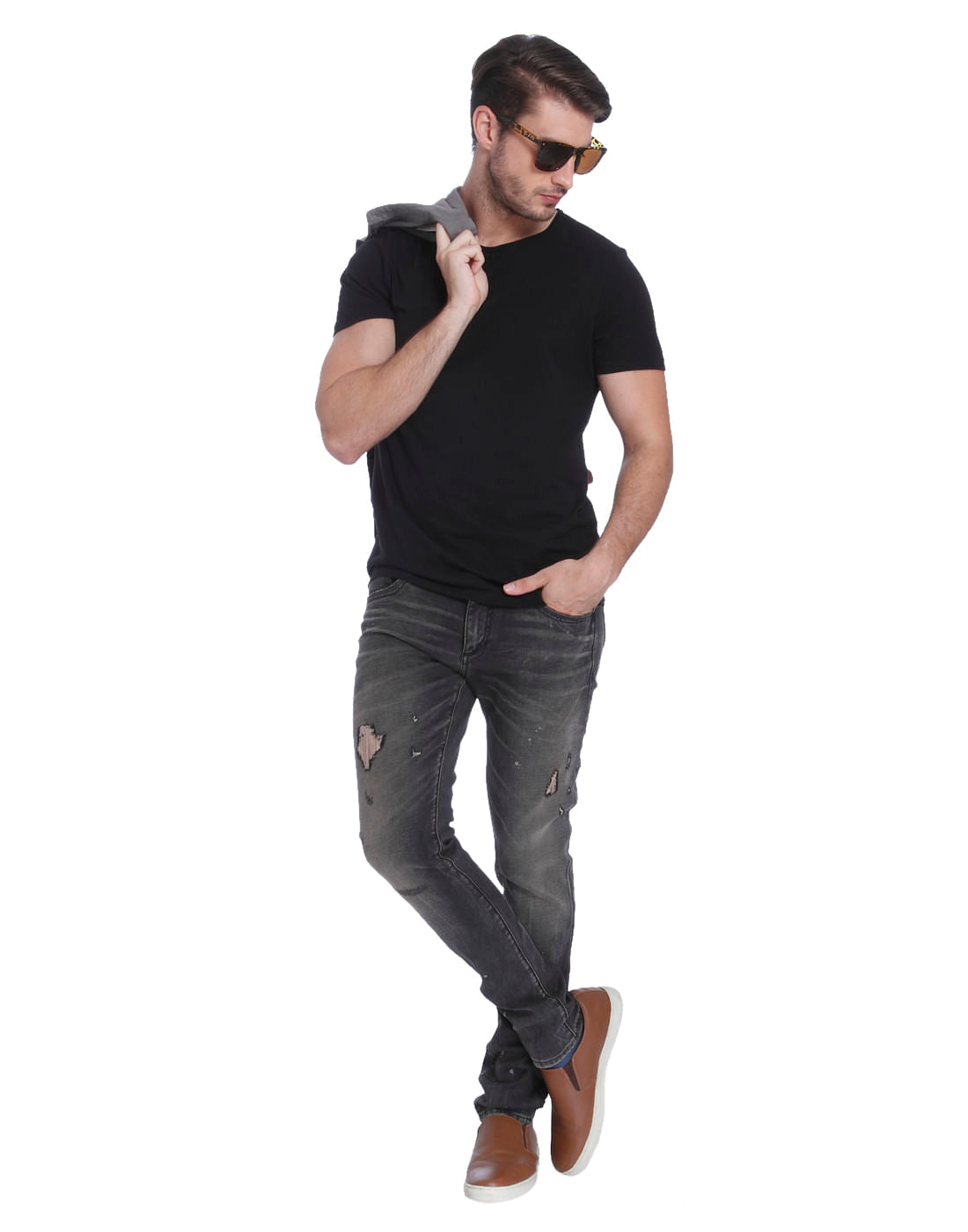 Grey Distressed Skinny Fit Jeans