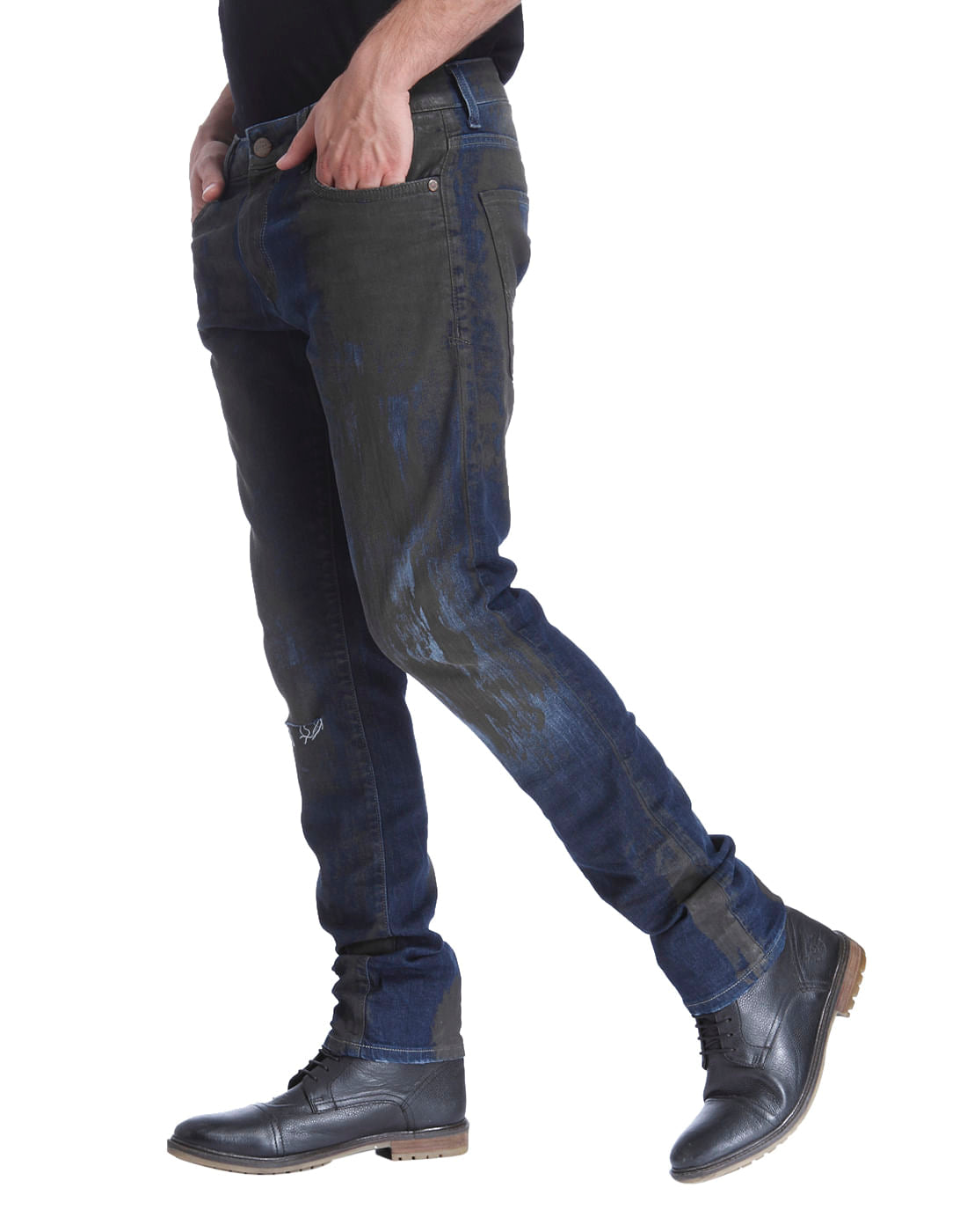 Blue Textured Slim Fit Jeans