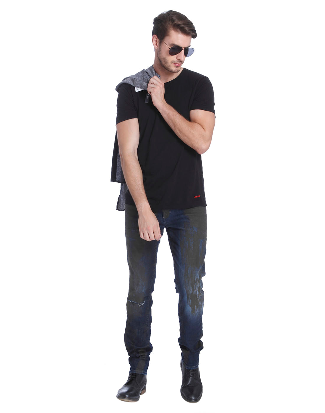 Blue Textured Slim Fit Jeans