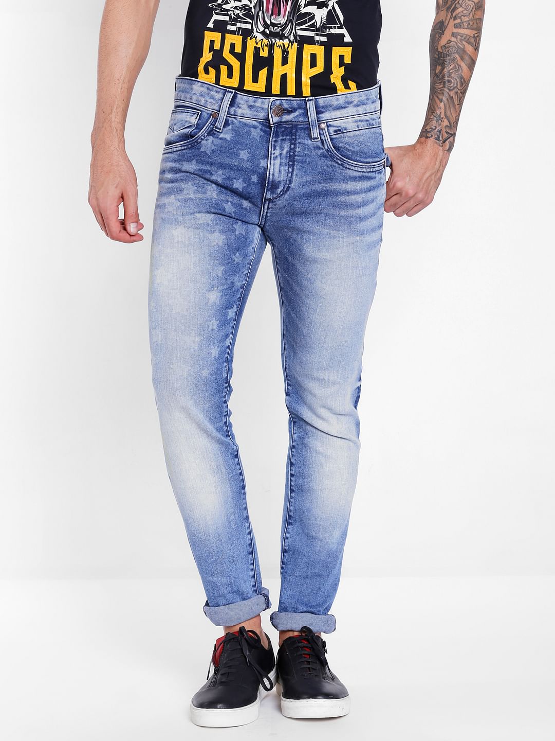 Blue Star Print Slim Fit Jeans