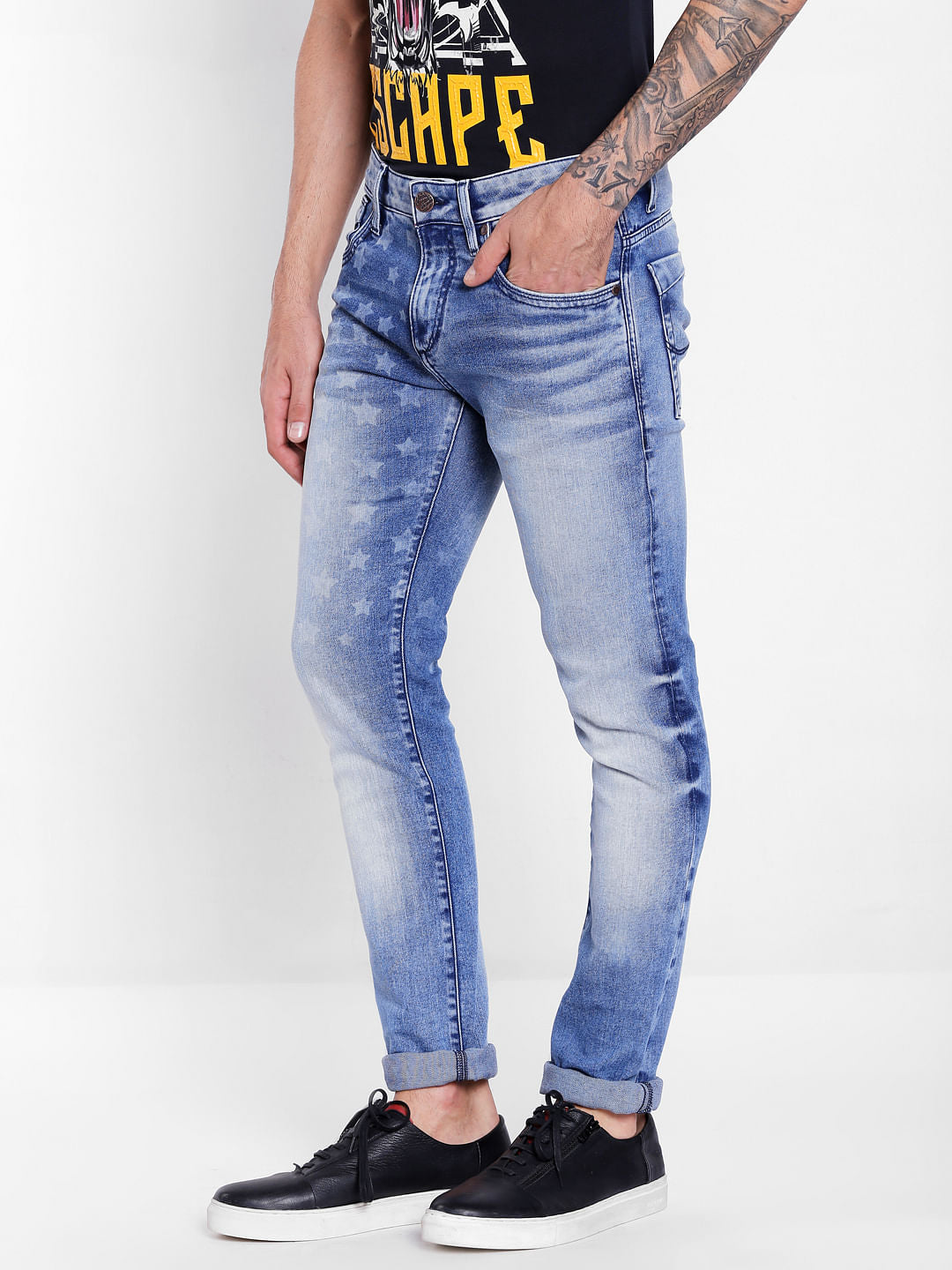 Blue Star Print Slim Fit Jeans