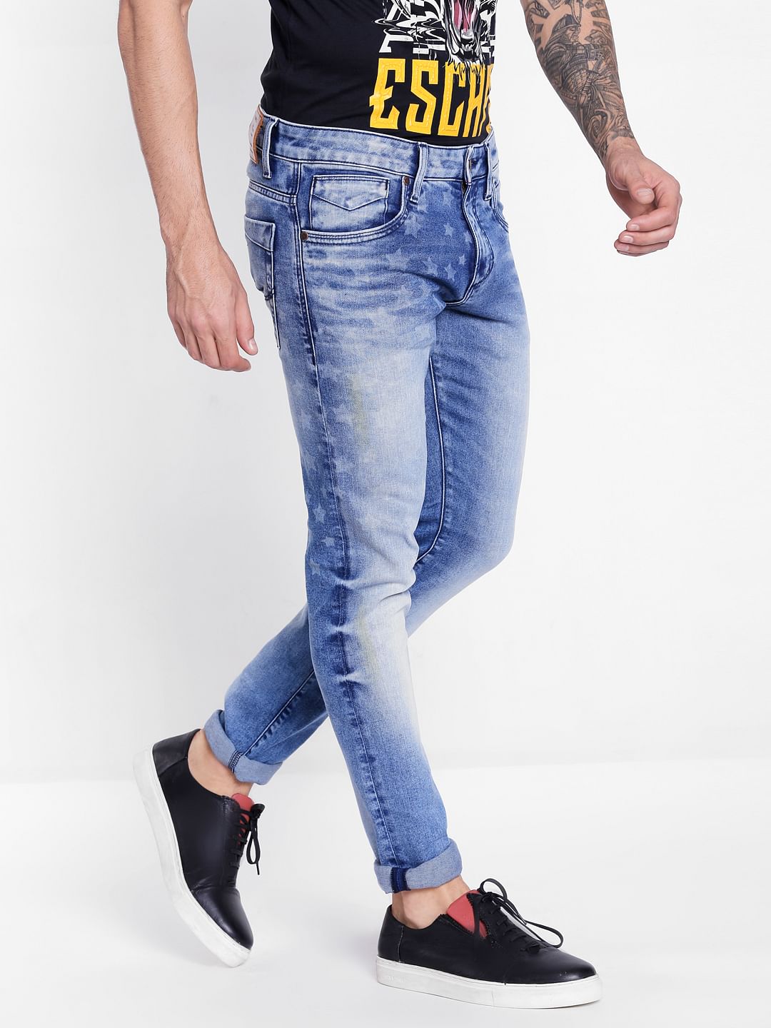 Blue Star Print Slim Fit Jeans