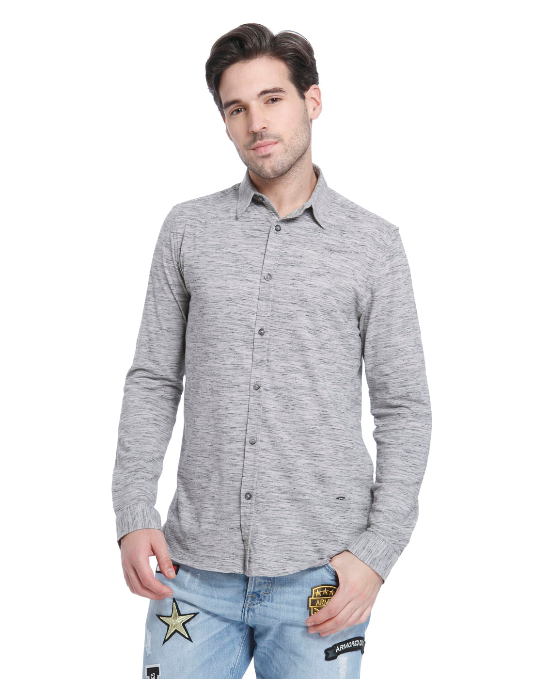 Light Grey Textured Slim Fit Shirt - S