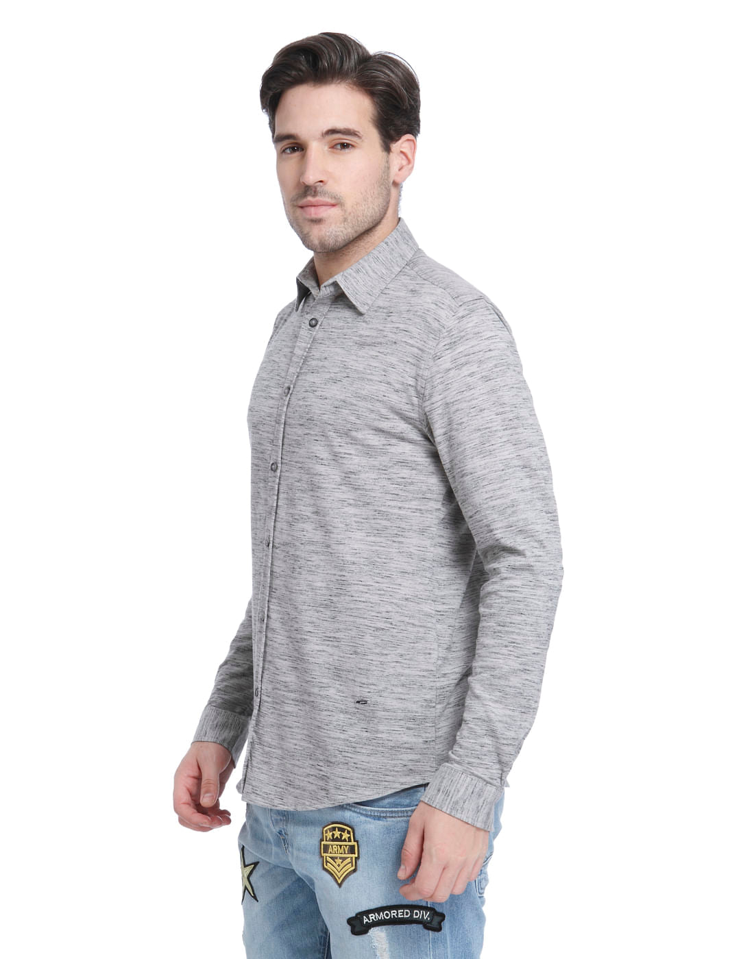 Light Grey Textured Slim Fit Shirt