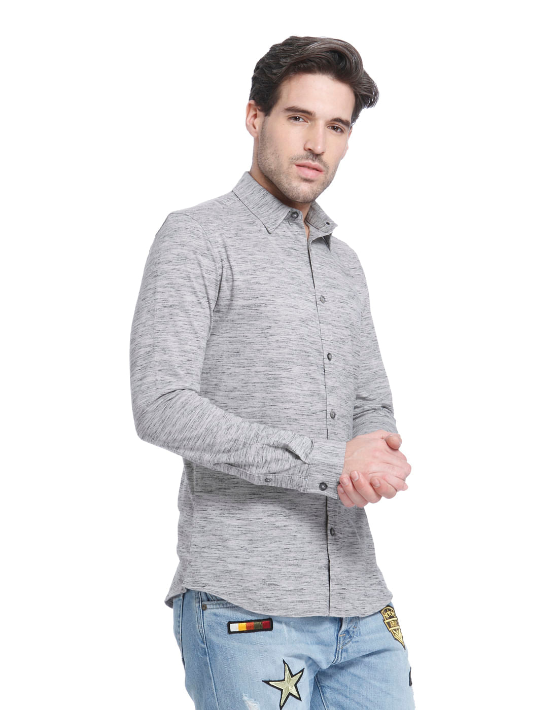 Light Grey Textured Slim Fit Shirt