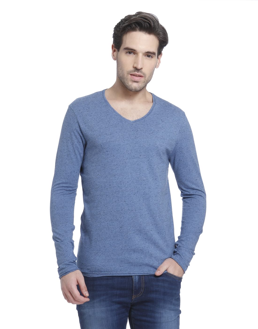 Blue V-Neck T-Shirt - S