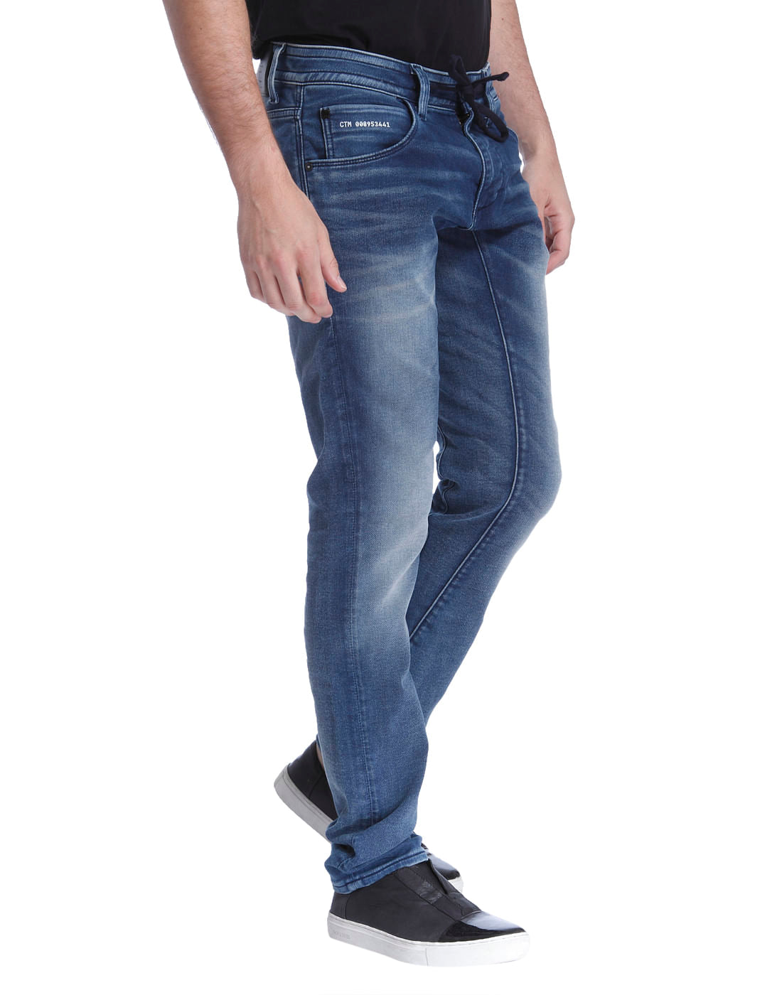 Blue Drawstring Slim Fit Jeans