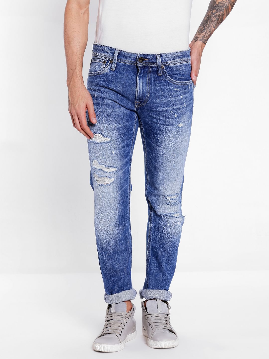 Blue Distressed Slim Jeans