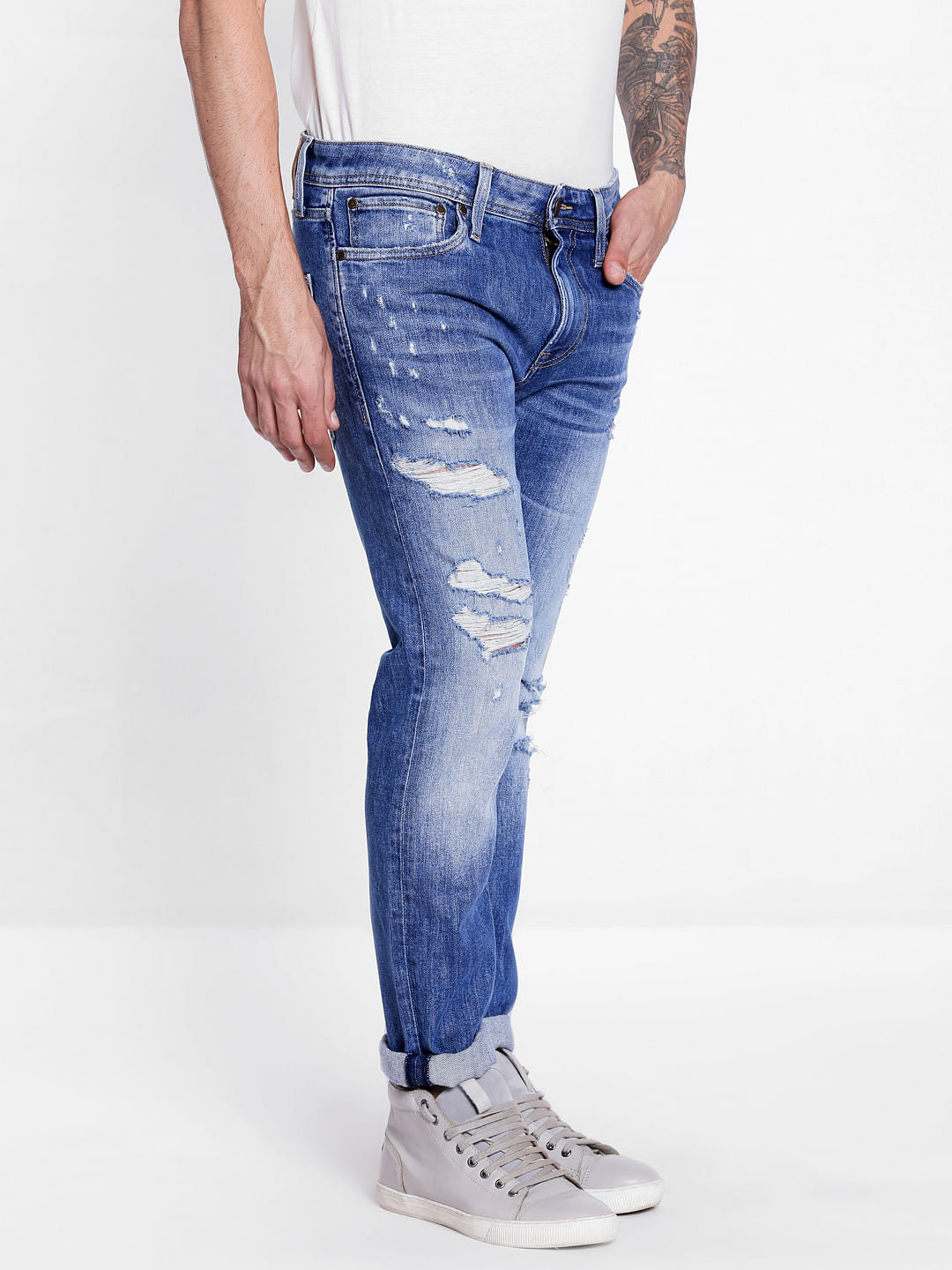 Blue Distressed Slim Jeans