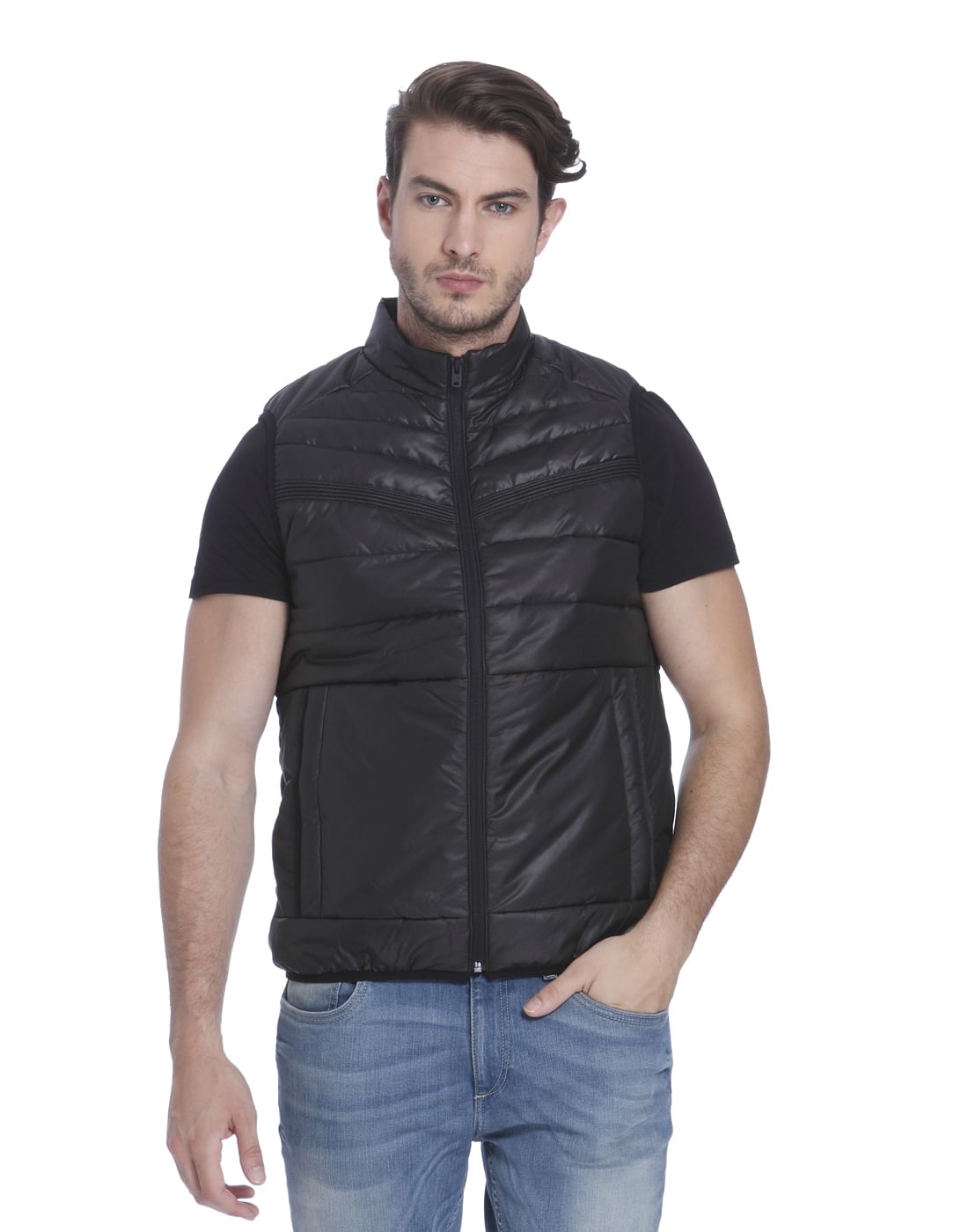 Black Sleeveless Bomber Jacket - S
